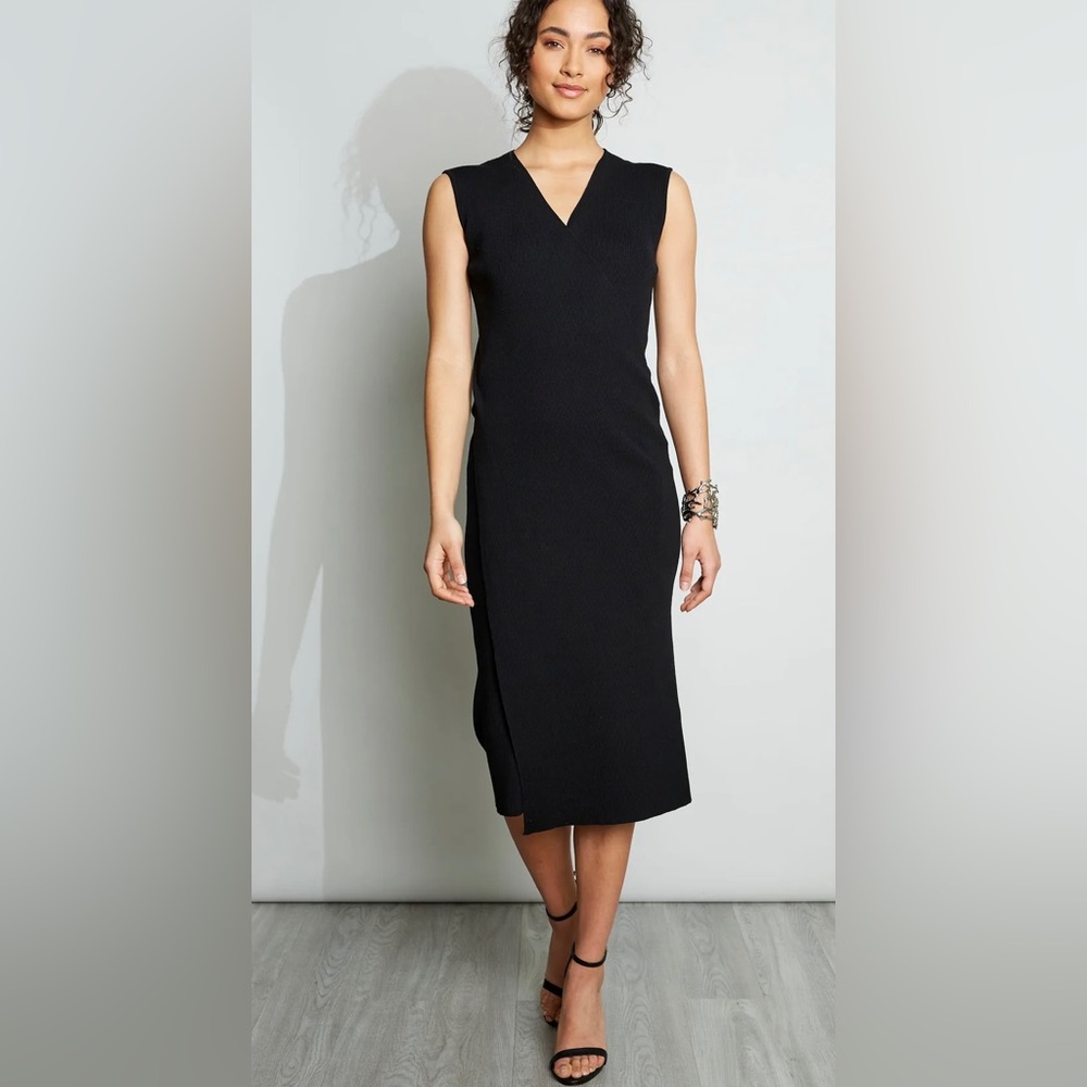 Elie Tahari sleeveless wrap midi knit dress